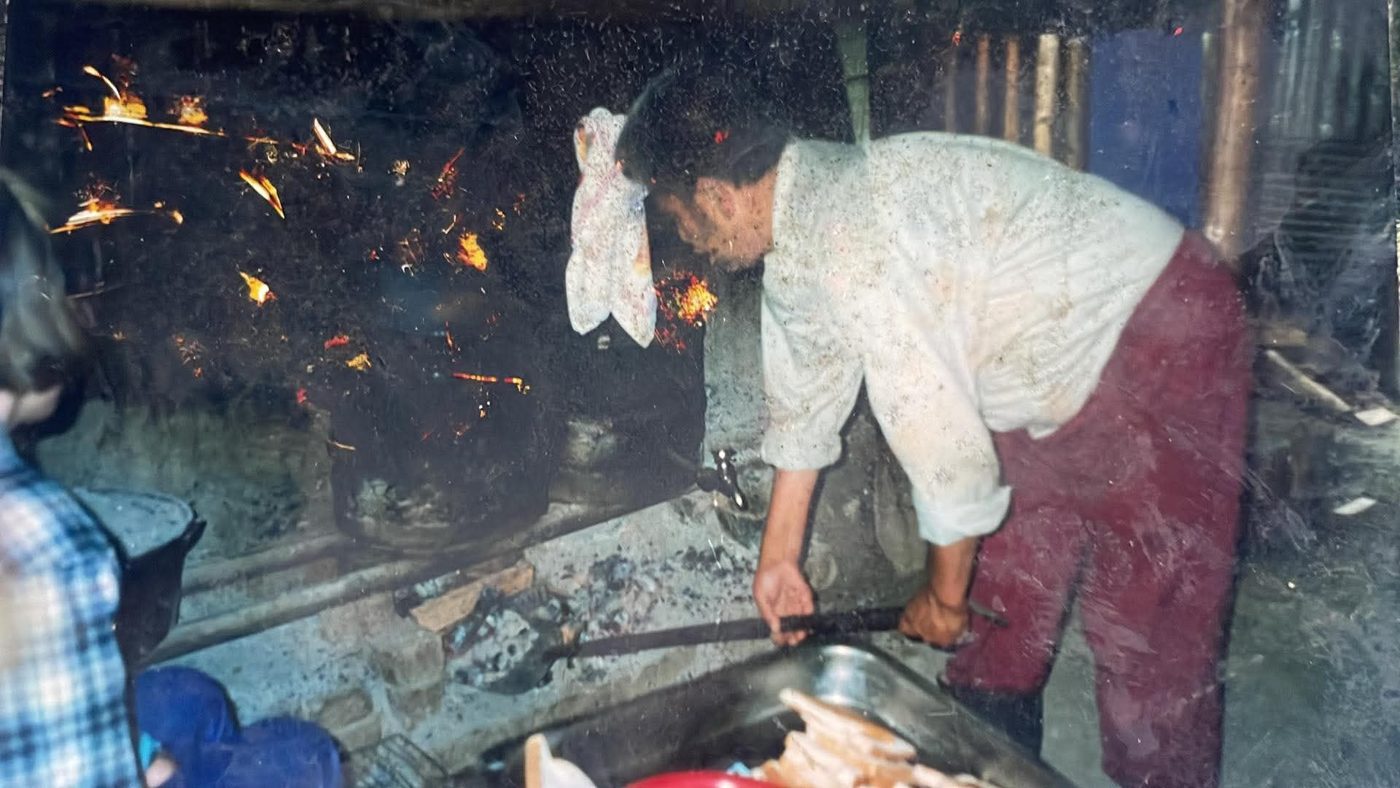 Cooking over the open fire at Tieke during the occupation
